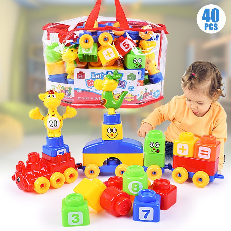 บล็อกตัวต่อ ตัวต่อเลโก้48pcs พลาสติกบล็อกตัวต่อ สำหรับเด็กประกอบของเล่น พร้อมถุงกระเป๋าซิบ ช่วยเสริมพัฒนาการ