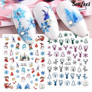 Seafeel ♥ Nail Sticker Christmas Patterns Non-Fading Colorful Winter Xmas Nail 3D Christmas Elk Sliders for Manicure