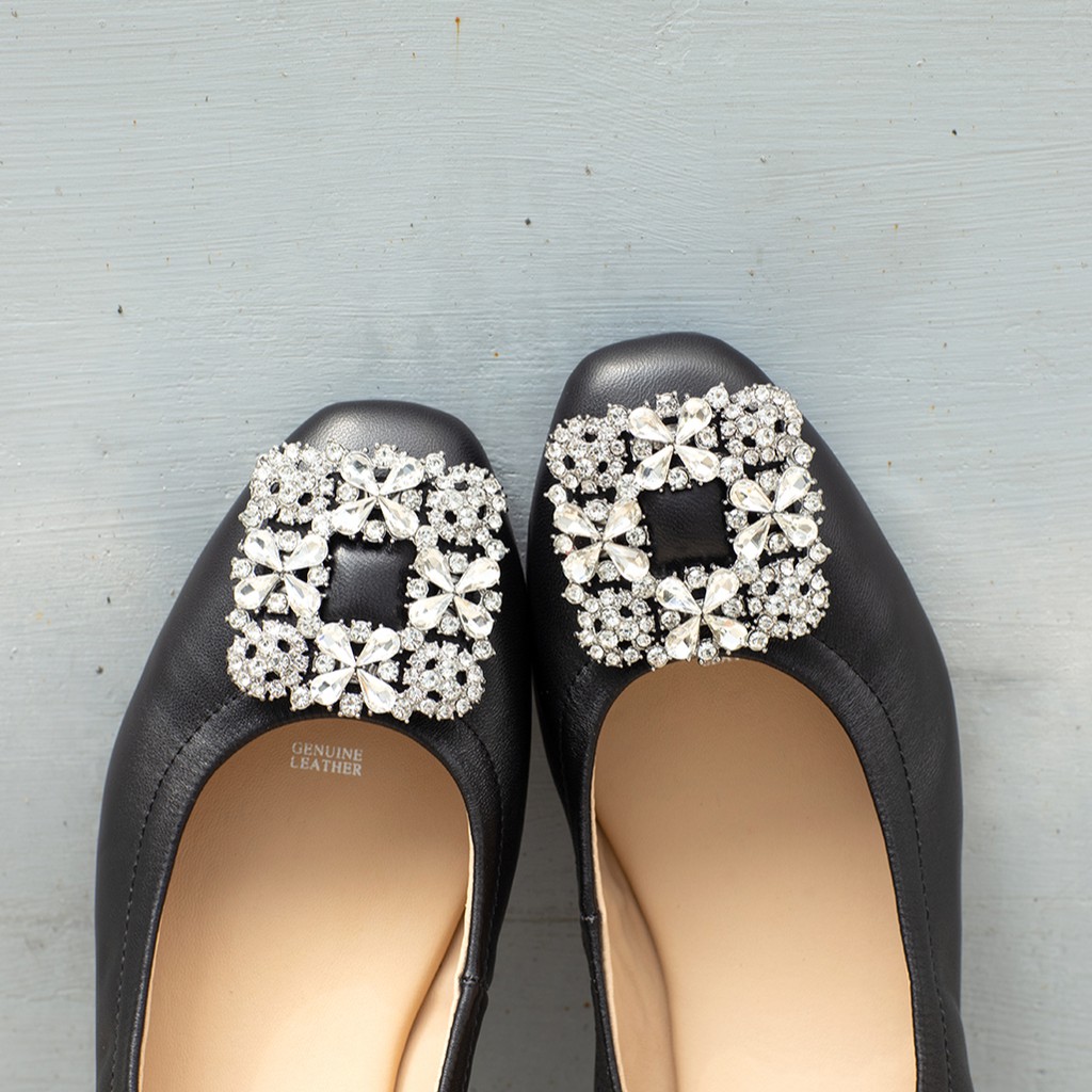 Sweet Palettes รองเท้าหนังแกะ POESY Charcoal White Crystal - รูปที่ 3