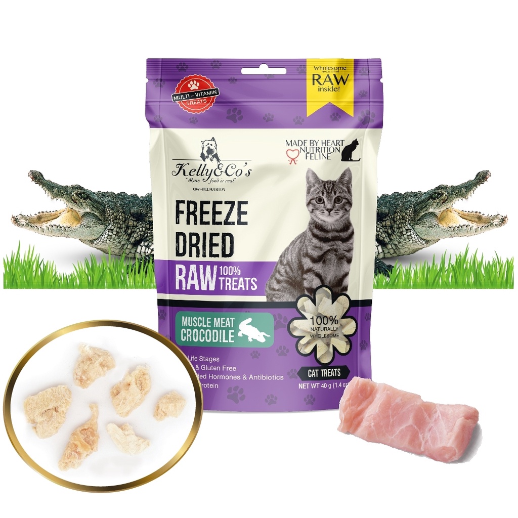 เคลลี่แอนด์โค ขนมแมว ซิงเกิ้ลทรีทส์ ขนมฟรีซดราย เนื้อจระเข้ (Freeze-dried Crocodile) 40 g.