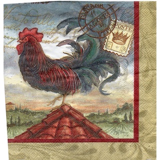 Pladao Napkin ภาพวินเทจ โปสการ์ด ภาพวาดไก่บนหลังคา Rooster กระดาษ แนพกิ้น สำหรับงานศิลปะ เดคูพาจ decoupage ขนาด L 33x33