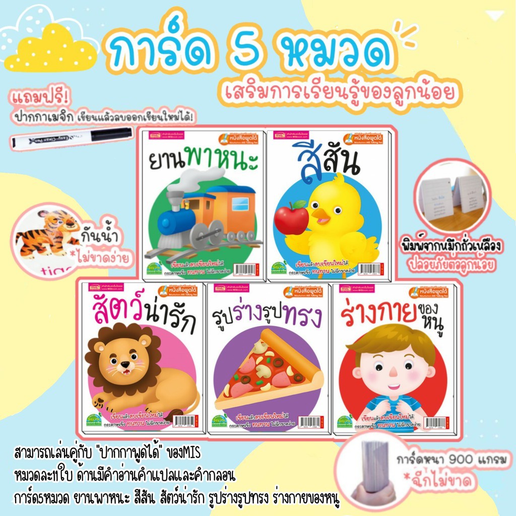 การ์ดคำศัพท์ แฟลชการ์ด 5 หมวดน่าเรียนรู้ ซื้อแยกหมวดได้ Flashcard แฟลตการ์ด หนาฉีดไม่ขาด เคลือบกันน้ำ flash card บัตรคำ