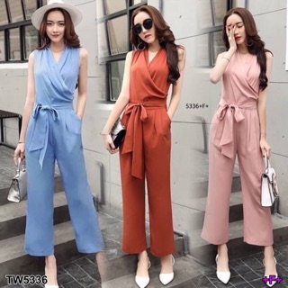 Jumpsuit จั้มสูทแขนกุดขายาว สีพื้นเรียบมีซิปหลัง