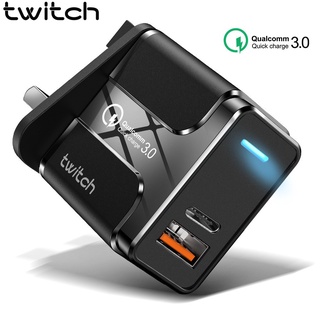 Twitch อะแดปเตอร์ชาร์จโทรศัพท์มือถือ 18W USB 4.0 3.0 PD ไฟแสดงสถานะ LED ชาร์จเร็ว