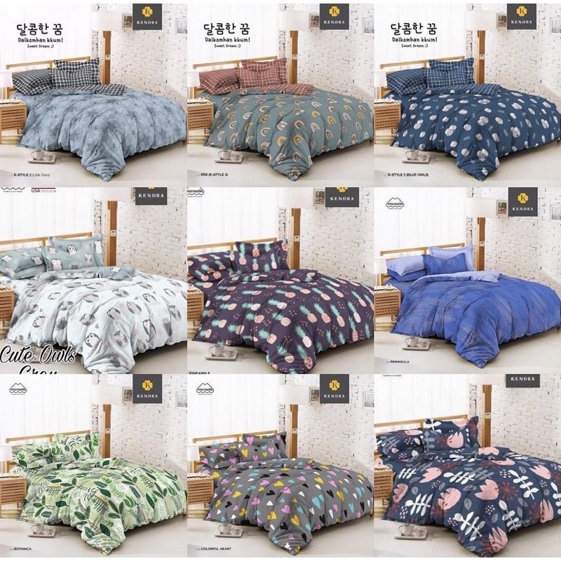 KENDRA ผ้าคลุมเตียง 180x200 / 160x200 / 120x200 Blue Owls Woodland Botanica Cat Lover Coffee Cup Lif