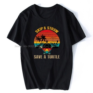 เสื้อยืด ผ้าฝ้าย พิมพ์ลาย Skip A Straw Save A Turtle Save The Sea Turtles สไตล์ฮิปฮอป สตรีท สําหรับผู้ชาย และผู้หญิงS-5X