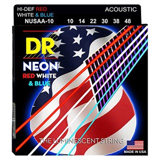 DR Strings NEON NUSAA-10 สายกีตาร์โปร่ง เบอร์ 10 เรืองแสงในที่มืด สายเคลือบ (Extra Light, 10-48) **Made in USA**