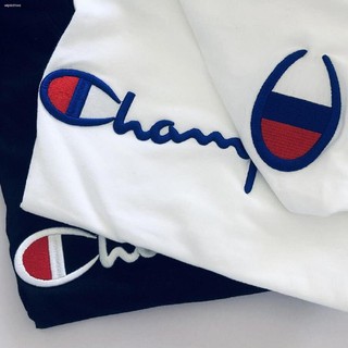 Champion 3D เย็บปักถักร้อย แขนสั้น เสื้อยืดเนื้อผ้าฝ้าย สำหรับผู้ชายและผู้หญิง