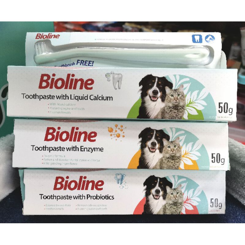 Bioline ยาสีฟัน+แปรงสีฟัน​ ใช้ได้ทั้งสุนัขและแมว​ ช่วยลดกลิ่นปาก​ ลดคราบหินปูน​ได้ดี