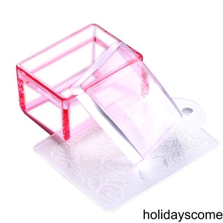 Rectangle Jelly Transparent Silicone Head Nail Art Stamper Tool with Scraper Clear Pink Blue Stamping Seal
