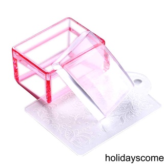 Rectangle Jelly Transparent Silicone Head Nail Art Stamper Tool with Scraper Clear Pink Blue Stamping Seal