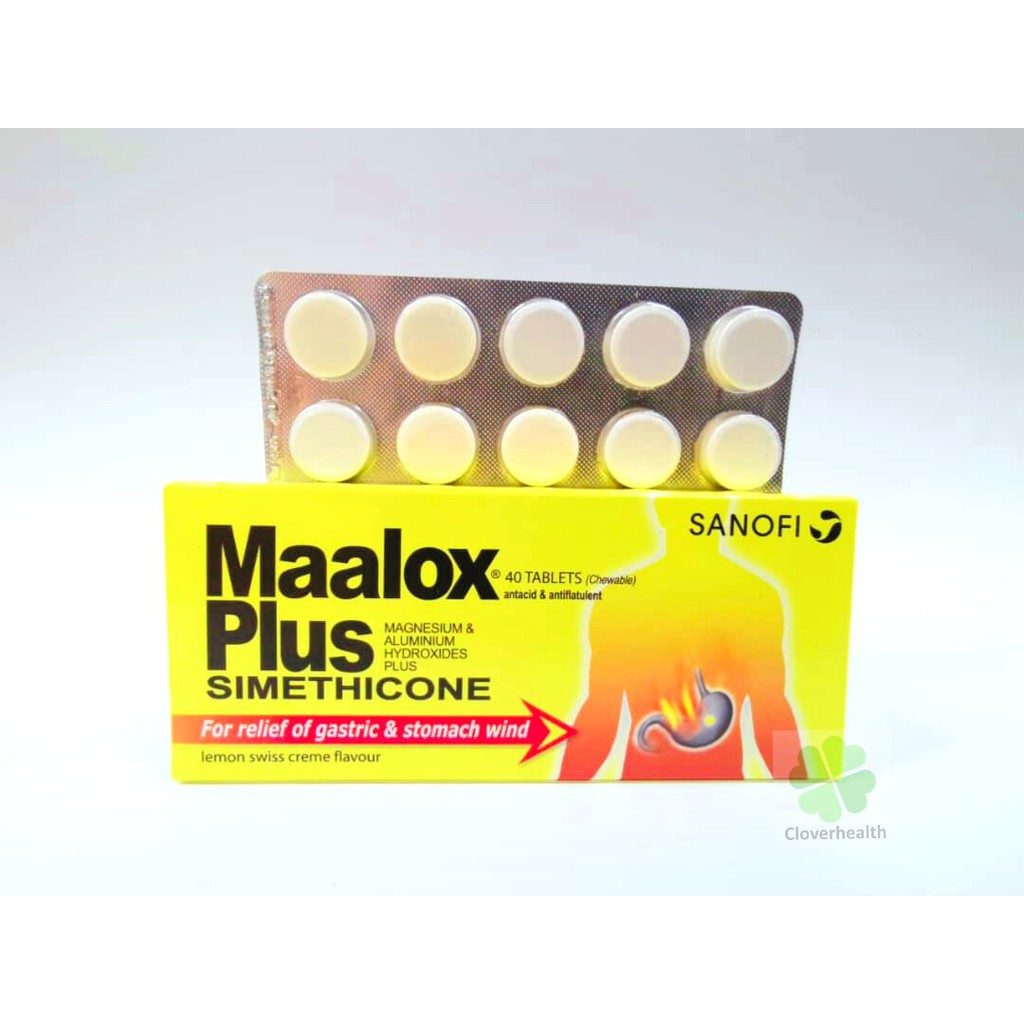 Maalox Plus Simethicone tab 10s / 40s (Lemon Swiss Creme Flavour) [ Gastric ลมท้อง ]