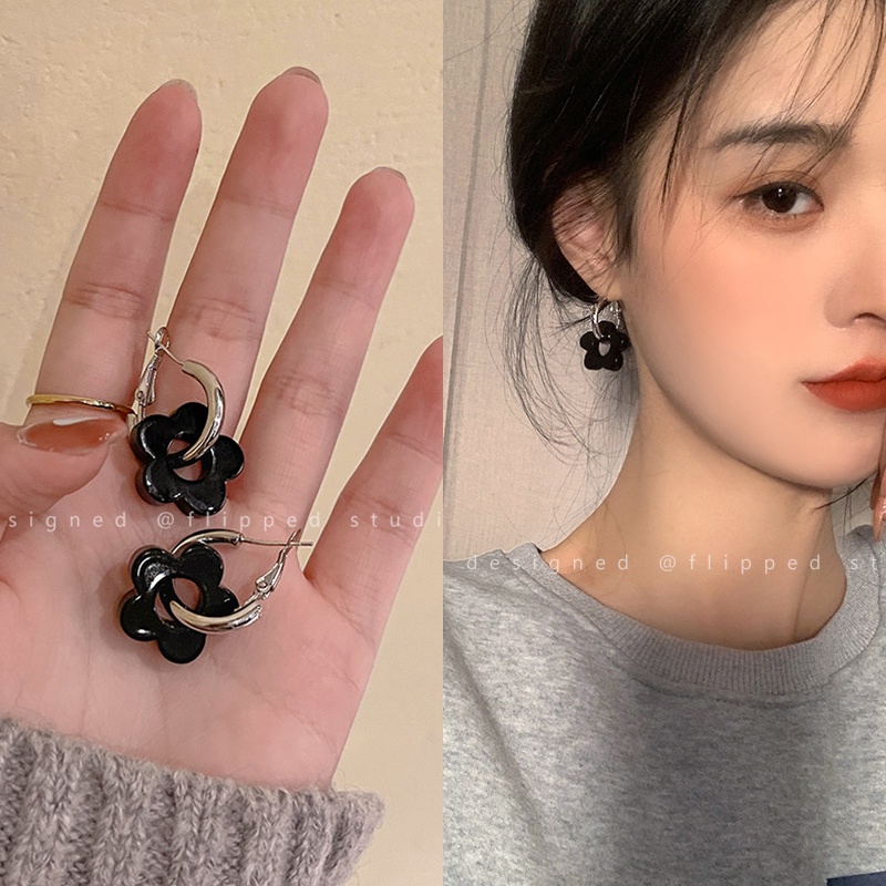 เงินผู้หญิงแฟชั่นวงกลมห่วงต่างหูหูกระดุมเครื่องประดับอุปกรณ์เสริม