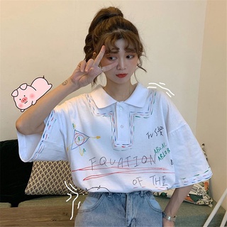 Summer new POLO lapel short-sleeved t-shirt female students Korean version of loose ins wind compassionate half-sleeved