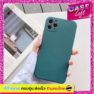 Case For iPhone ขอบเหลี่ยม สีเขียว มัโลโก้ กำมะหยี่ คลุมเลนส์กล้อง