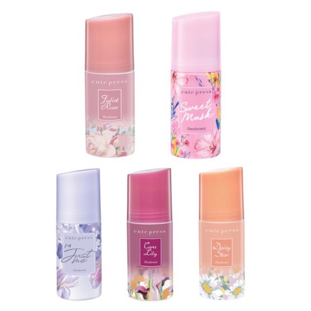 Cute Press deodorant โรลออนลูกกลิ้งคิวท์เพรส ระงับกลิ่นกาย  คาร่า ลิลลี่ / จูเลียต โรส / มิส เรด/ชูก้าร์คอรัล 60มล