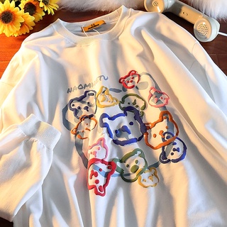 เสื้อกันหนาวแขนยาวลําลอง คอกลม ผ้าฝ้าย พิมพ์ลายการ์ตูนหมี ทรงหลวม แฟชั่นฤดูใบไม้ร่วง สไตล์เกาหลี สําหรับผู้หญิง