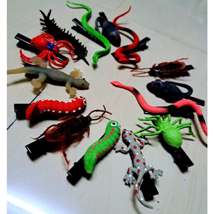 กิ๊ฟแฟชั่น กิ๊ฟติดผม กิ๊บติดผม จิ้งจก แมลงสาบ ตะขาบ หนอน งู หนู ตุ๊กแก คละแบบ ชุด 6 ตัว