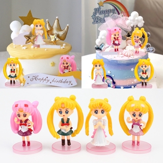 SAILOR MOON ตุ๊กตาเซเลอร์มูนสําหรับตกแต่งเค้ก 4 ชิ้น / ชุด