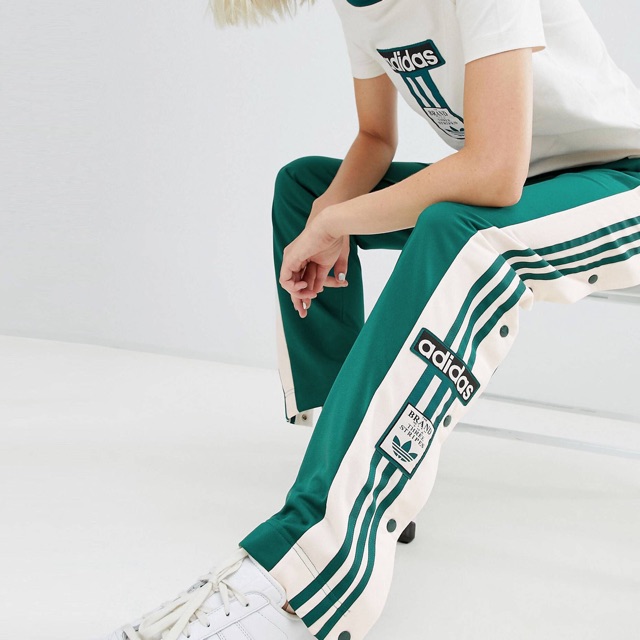 adidas originals three stripe popper pant with vintage logo in black