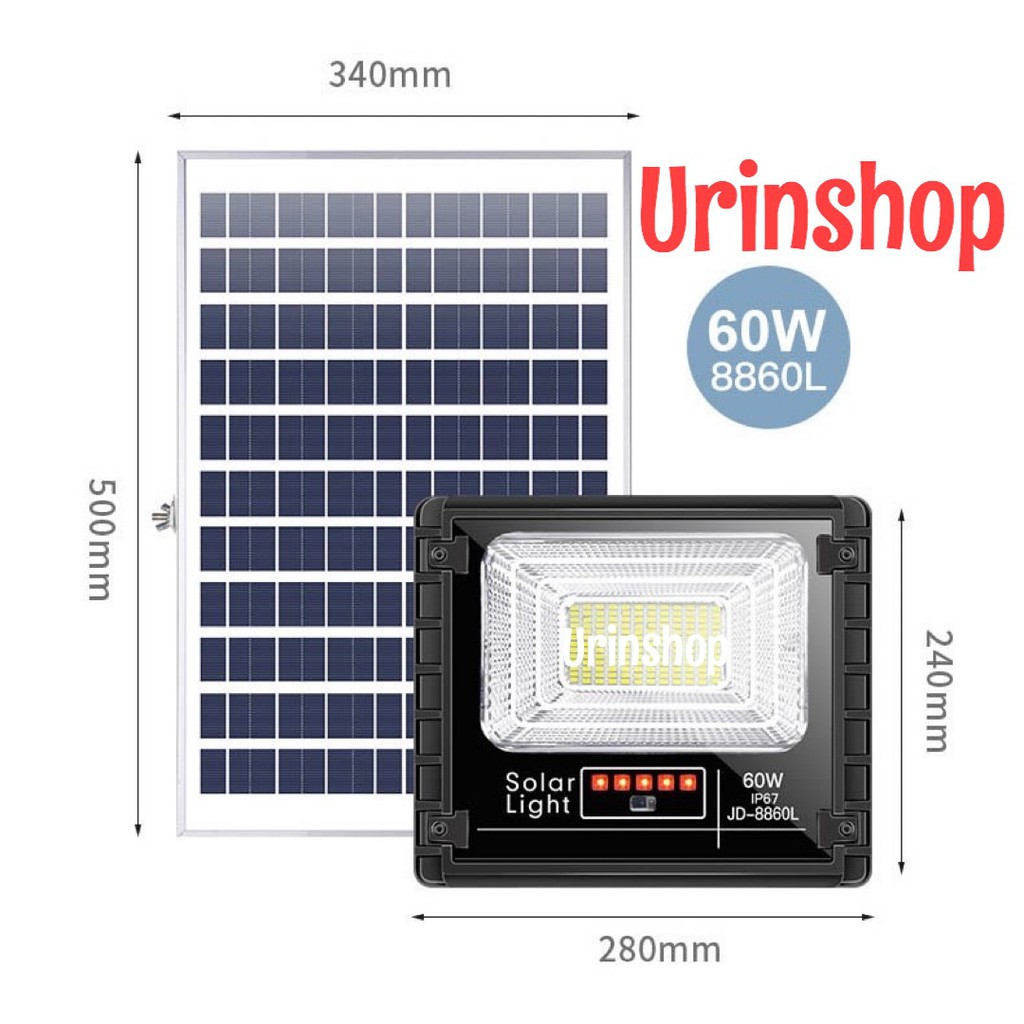 ไฟโซล่าเซลล์ JD แท้ 60W JD-8860L ไฟสปอร์ตไลท์ 156 LED เกรดพรีเมี่ยม (รับประกัน 1 ปี)
