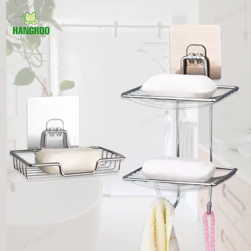 HANGROO H551 ที่วางสบู่ สแตนเลส 1 ชั้น และ2ชั้น ห้องน้ำ ห้องครัว ไม่ต้องเจาะผนัง