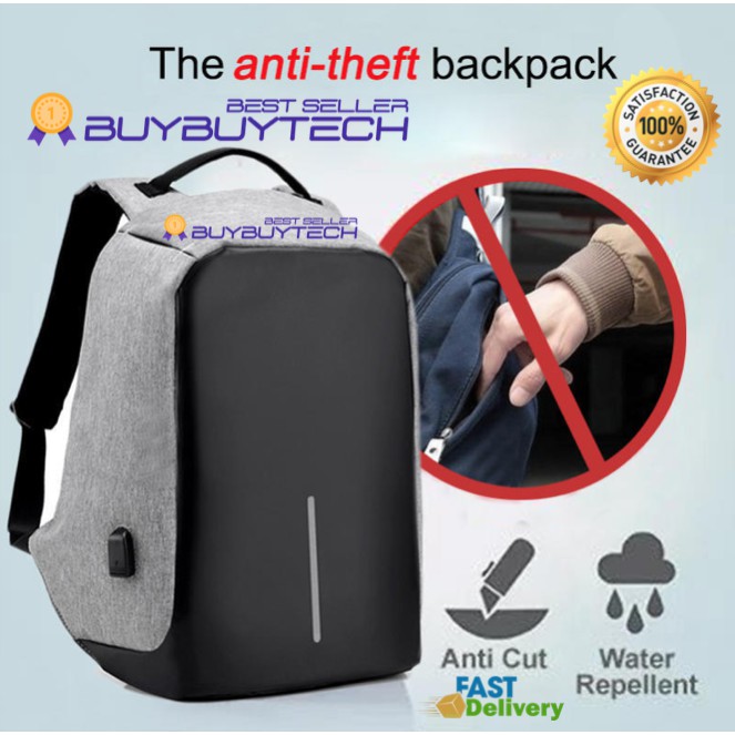 buybuytech Anti-Theft Backpack แฟชั่นสะพายหลัง กระเป๋าผู้ชาย กระเป๋าเป้ 1 พอร์ต USB ชาร์จแบต