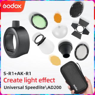 Godox AK-R1 + S-R1 Barn ประตู Snoot กรองสีสะท้อนแสง, รังผึ้ง Diffuser ชุดบอล Godox AD200 H200R V1 แฟลชหัว