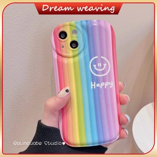 เคสโทรศัพท์มือถือแบบนิ่ม ลายหน้ายิ้ม สีรุ้ง สําหรับ ไอโฟน 7 7plus 8 8plus x xs se xr 11 12 13 14 pro max