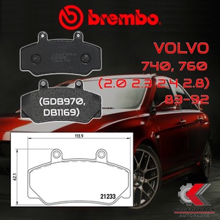 ผ้าเบรคหน้า BREMBO VOLVO 740, 760 (2.0 2.3 2.4 2.8) ปี83-92 (P86006B)