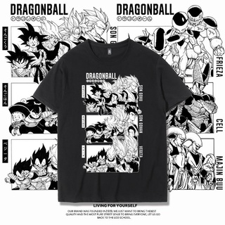 ผ้าฝ้ายแท้เสื้อยืดแขนสั้น ผ้าฝ้ายแท้ พิมพ์ลายดราก้อนบอล Buo Freeza Vegeta Goku Super Saiyan สําหรับผู้ชายS-4XL