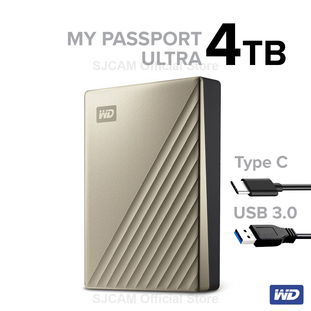 WD External Harddisk 4TB Type-C, ฮาร์ดดิสก์แบบพกพา My Passport Ultra,USB3.0 HDD 2.5"(WDBFTM0040BGD-W