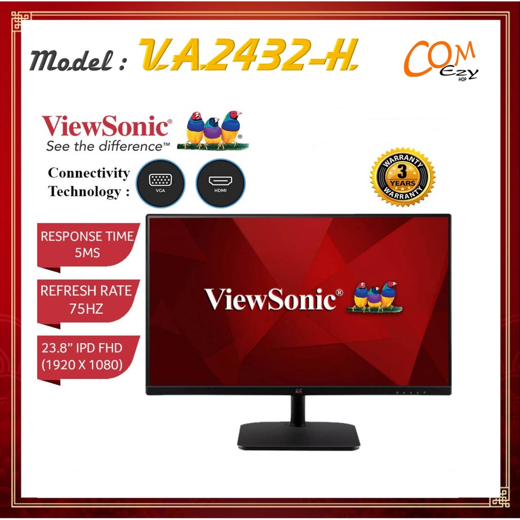 Monitor (จอมอนิเตอร์) 23.8'' VIEWESONIC VA2432-H ⭐ IPS, VGA, HDMI, 75Hz⭐