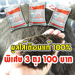 มูลไส้เดือนแท้ 100 % ขี้ไส้เดือน(อินทรีย์แท้100%) 3 ถุง 100 บาท ผลิตโดยพิษณุฟาร์มไส้เดือน