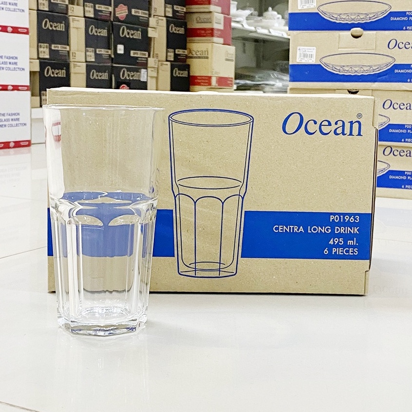 [กล่อง 6ใบ /P01963] แก้วน้ำทรงสูง  495มล. ใส่กาแฟเย็น น้ำปั่น Ocean Centra Long Drink Glass