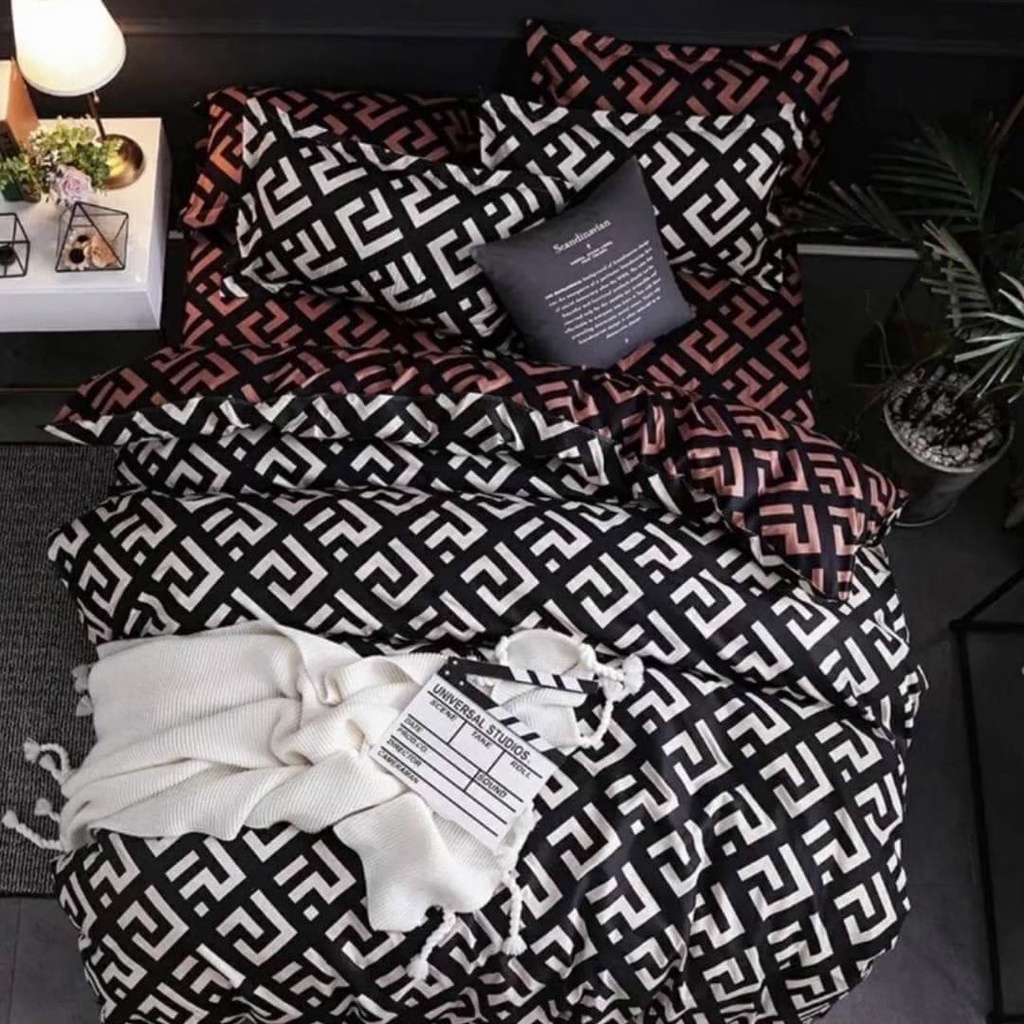 ชุดผ้าปูที่นอนเซ็ทใหญ่ ครบ 6 ชิ้น โทนสีดำ สีเทา น่ารัก มินิมอล