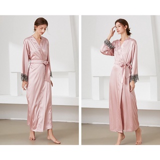 Long Robe Silk Satin Kimono Robe Women Long Sleeve Bathrobe Fashion Sleepwear Nightwear