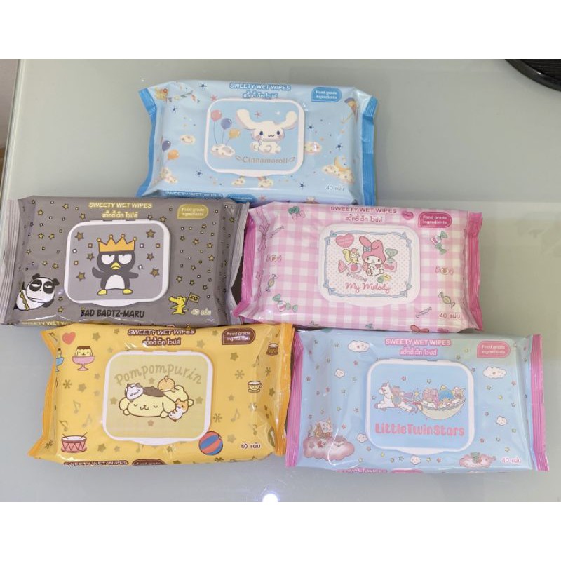 ทิชชู่เปียกsanrio​40แผ่นมีฝาปิด แยกห่อ พิเศษ5ห่อ100