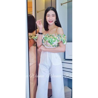 เสื้อครอป ปาดไหล่ระบาย🌵ผ้าnewsara ผ้าเนื้อดี สีสวยมาก ใส่ซับในทั้งตัว 🥝มีสม็อคไหล่  แบบมาใหม่ สวยย!! 📏Size อก: 30-34