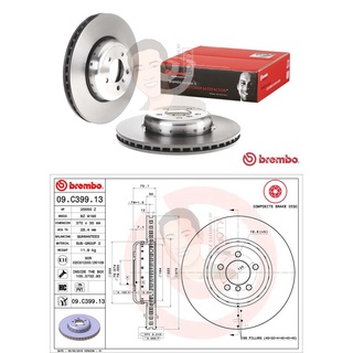 09 C399 13 จานเบรค ล้อ F (ยี่ห้อ BREMBO) รุ่น HC UV PVT BMW ซีรี่ส์ 3 F30, ซีรี่ส์ 4 F32 ปี2011-&gt;