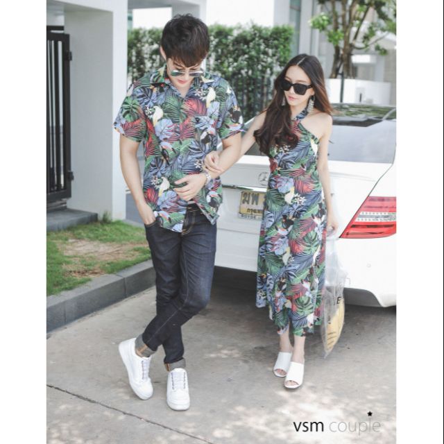 ชุดคู่ เดรสลายดอกผูกคอ VSM