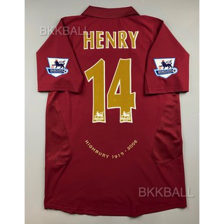 เสื้อบอล ย้อนยุค อาเซนอล เหย้า 2005 Retro Arsenal Home พร้อมเบอร์ชื่อ 14 HENRY อาร์มพรีเมียร์แบบกัมมะหยี่ อำลาไฮบิวรี่