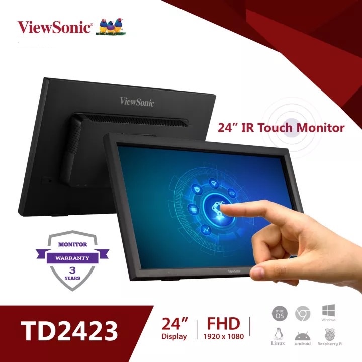 Viewsonic TD2423 IR Touch Monitor 24" Full 1080p IPS Panel Display, 10-point Multi touch, HDMI,VGA & DVI, VESA mount