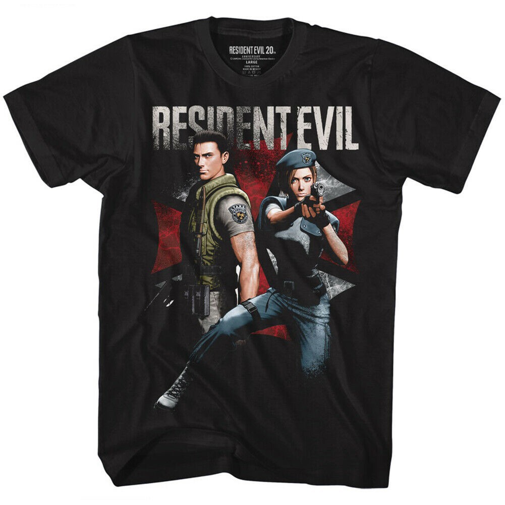 เสื้อยืดคอกลมเสื้อยืดลาย resident evil and jill capcom gamer สําหรับผู้ชายS-4XL