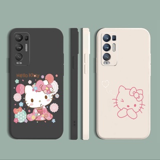 เคสซิลิโคนนิ่ม ขอบตรง ลายคิตตี้ สีชมพู สําหรับ OPPO Reno6 Z 5G Reno 5 Pro 4 4G 3 Reno2 Z F