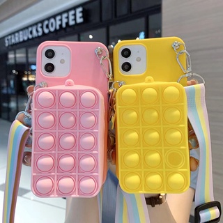 OPPO F11 F9 Pro F7 F5 F1s R9s F1 Plus Push Pop it Wallet กระเป๋าดีไซน์เคสโทรศัพท์อ่อนพร้อมสายคล้องไหล่สะพายข้างสร้อยคอ