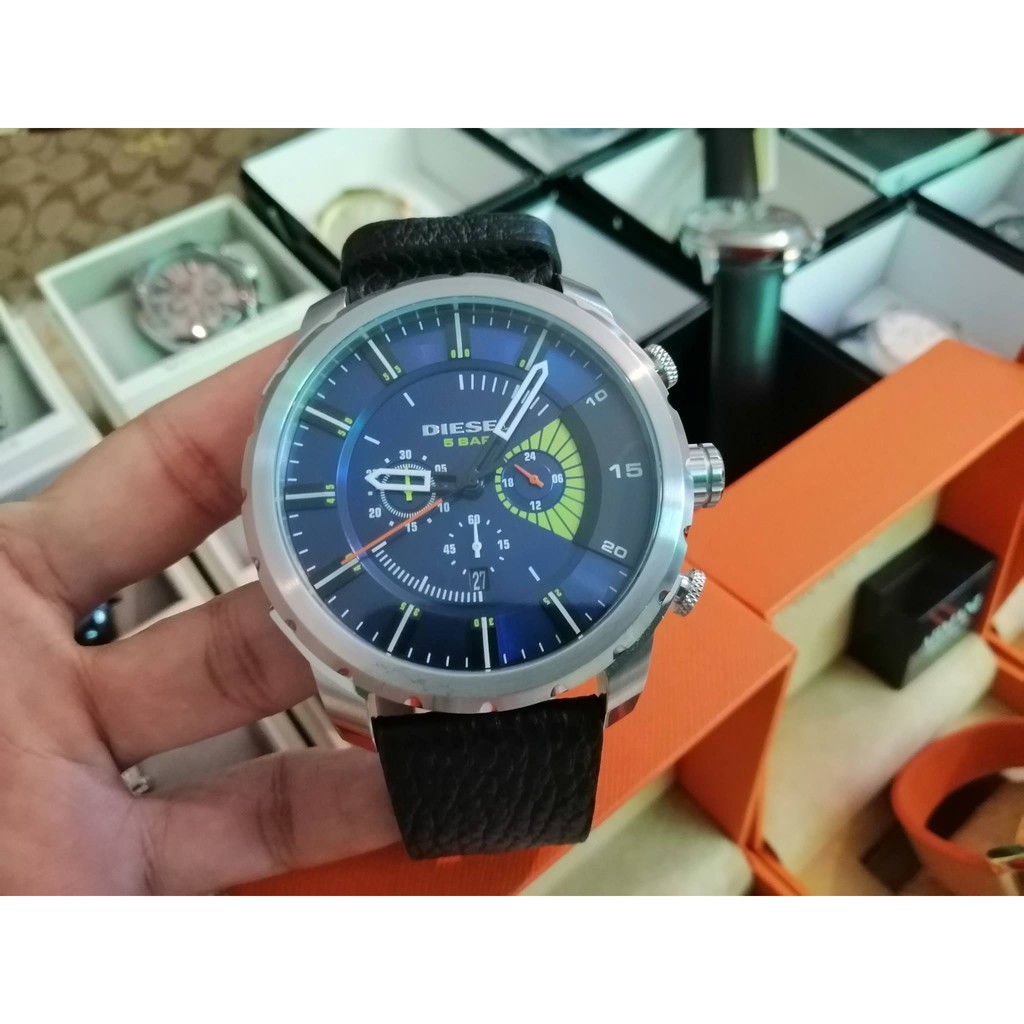 นาฬิกาของแท้ Diesel Men's DZ4411 Stronghold Stainless Steel Black Leather Watch