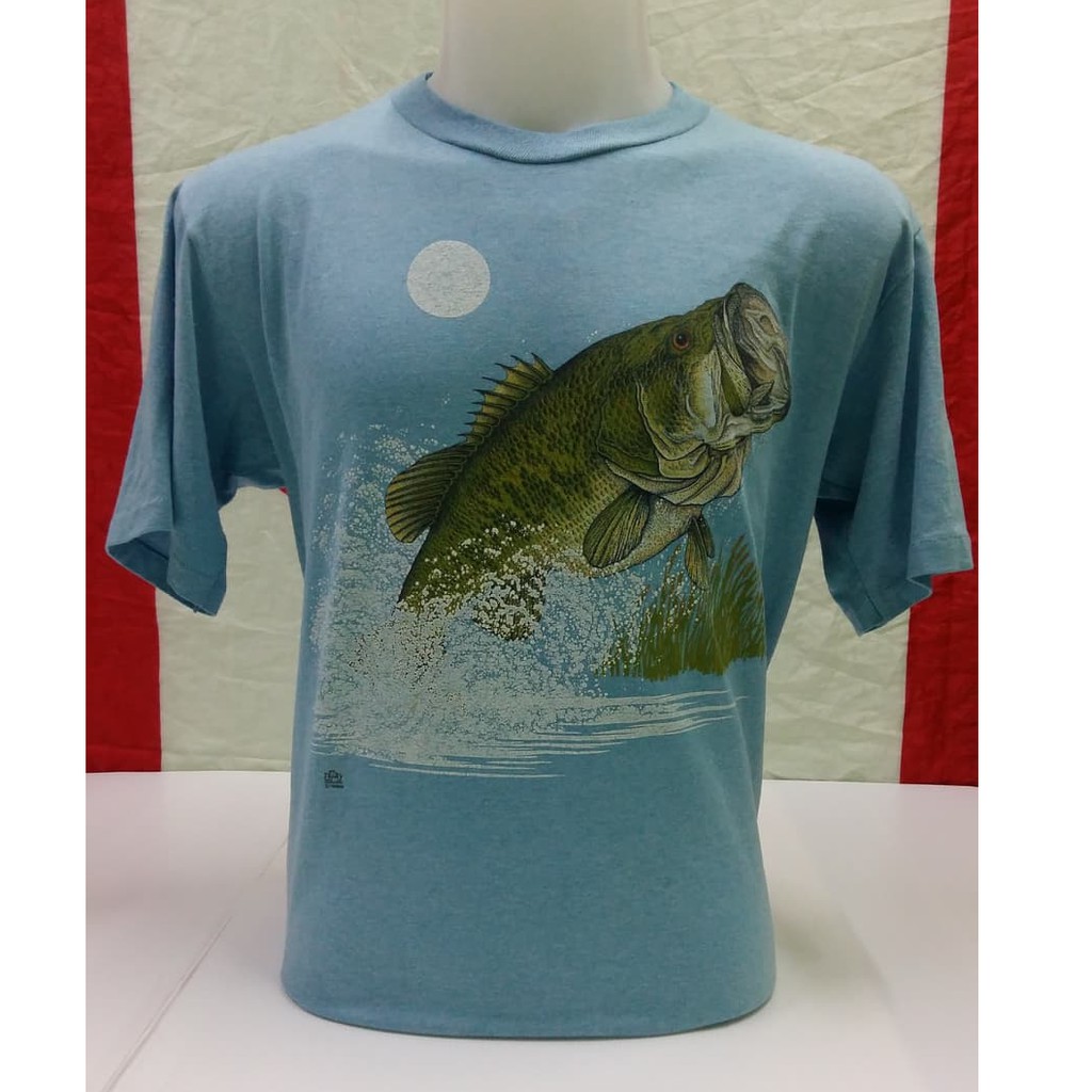 เสื้อยืดวินเทจ USA งานเก่าแท้ / Vtg'80 สายตกปลา สกรีนเต็มๆอก ตอกปี 1989