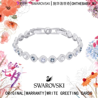 Swaroski สร้อยข้อมือ ประดับคริสตัล ทรงสี่เหลี่ยม สีฟ้าน้ําทะเล