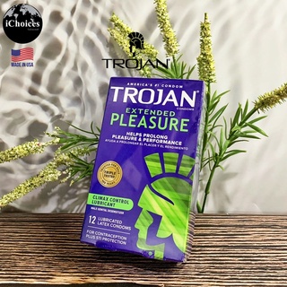 [Trojan] Condoms Extended Pleasure Climax Control Lubricant 12 Latex Condoms โทรจัน ถุงยางอนามัย ขนาด 52 mm